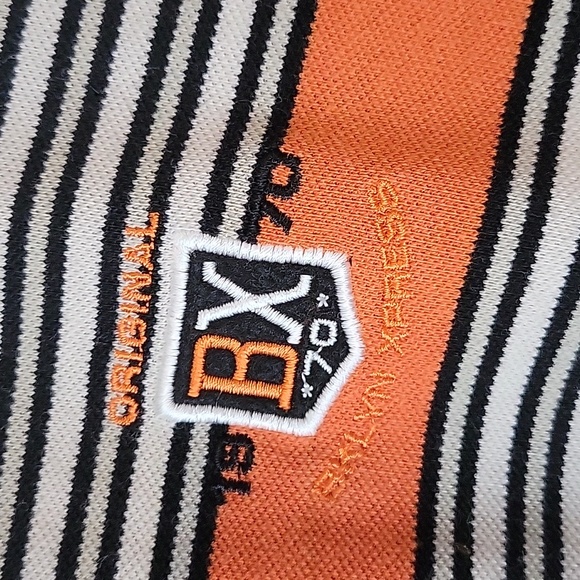 Bklyn Xpress Mens Polo Sz. XL Cotton Blend Logo Black Orange White Stripe - Picture 2 of 6